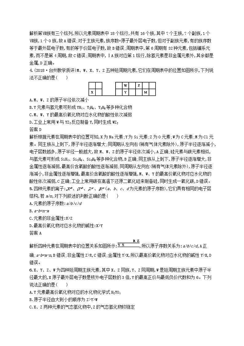 (浙江选考)2020版高考化学大一轮复习第6讲《元素周期律元素周期表》课时作业(含解析) 练习02