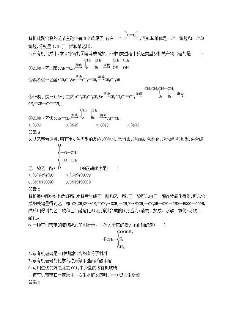 (浙江选考)2020版高考化学大一轮复习第27讲《有机高分子化合物与有机合成》课时作业(含解析) 练习02