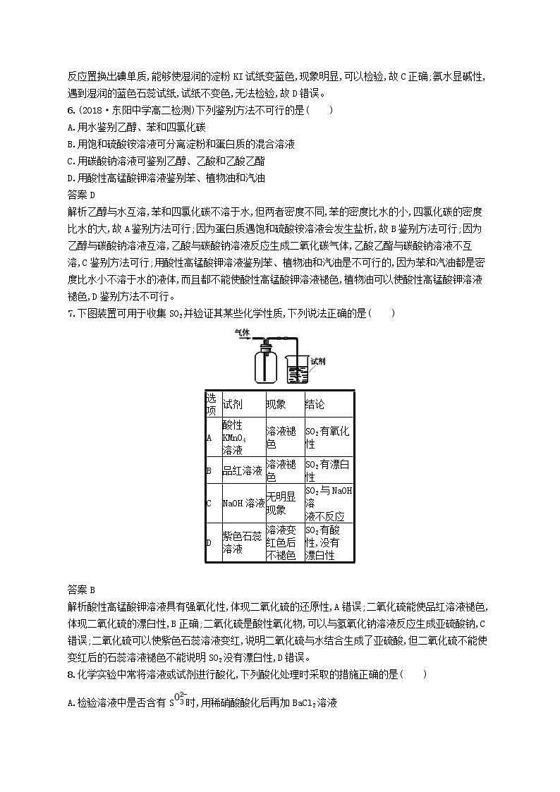 (浙江选考)2020版高考化学大一轮复习第31讲《常见物质的检验与鉴别》课时作业(含解析)02