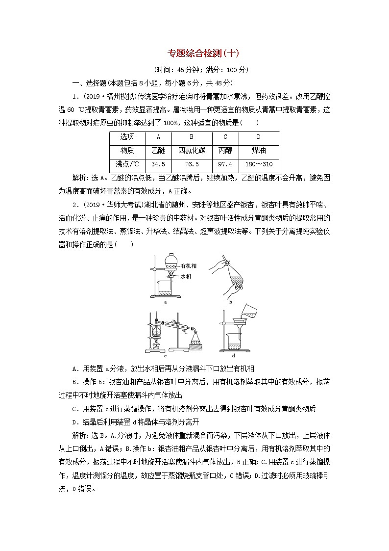 (苏教版)2020版高考化学新探究大一轮复习专题综合检测10（含解析）01
