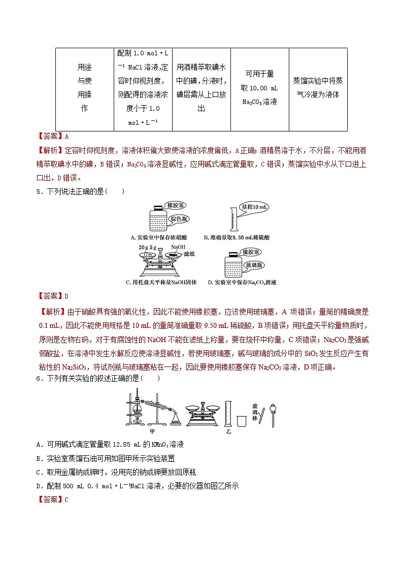 2019年高考化学二轮复习专题练习：21化学实验基本操作(含解析)02