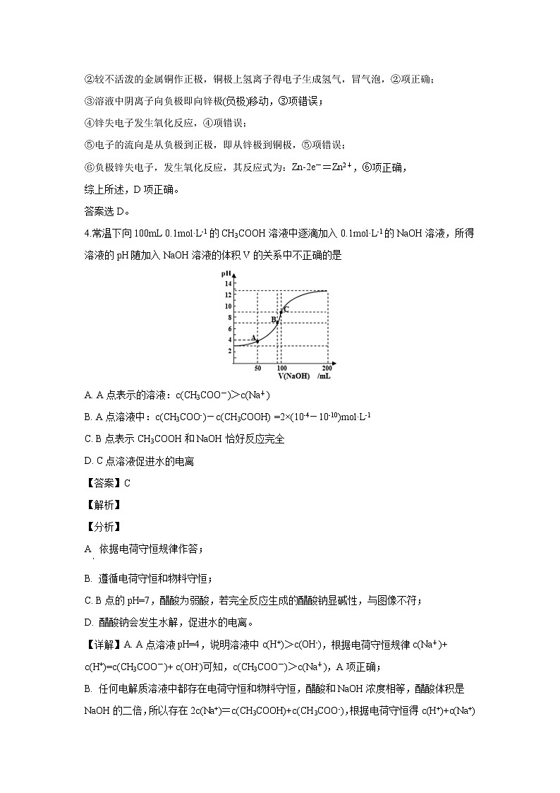 【化学】四川省威远中学2018-2019学年高二下学期第一次月考理科综合（解析版） 试卷03