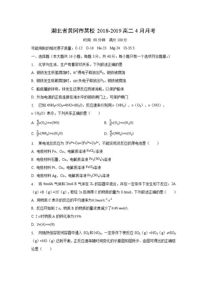【化学】湖北省黄冈市某校2018-2019高二4月月考第1页