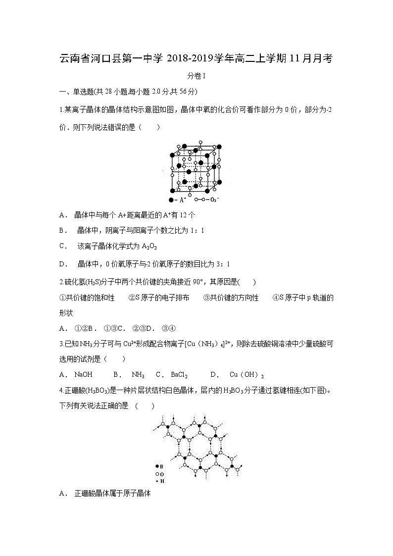 【化学】云南省河口县第一中学2018-2019学年高二上学期11月月考第1页