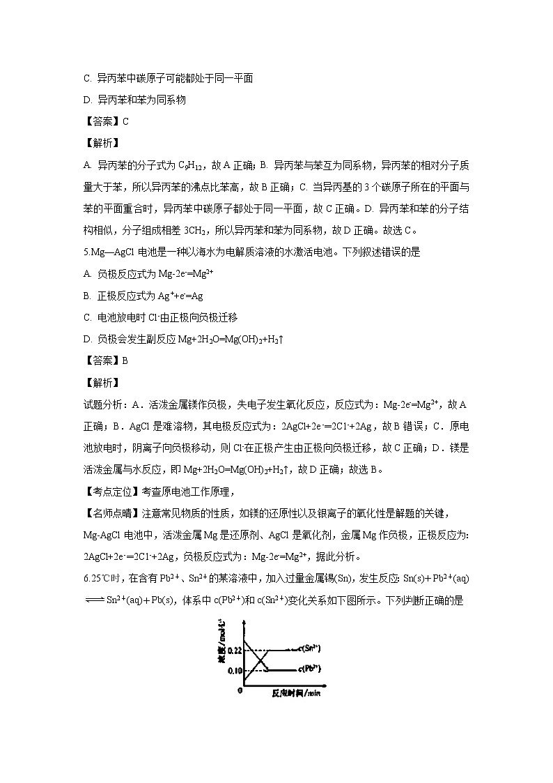 【化学】四川省眉山中学2018-2019学年高二10月月考理科综合（解析版） 试卷03