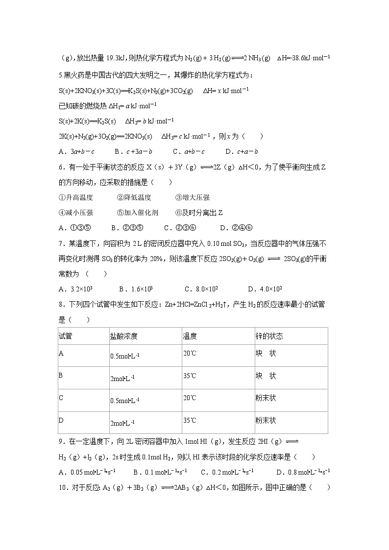 【化学】陕西省西安市长安区第一中学2018-2019学年高二上学期第二次月考（重平） 试卷02
