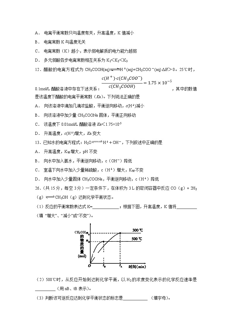 【化学】内蒙古集宁一中(西校区)2018-2019学年高二上学期第一次月考理综 试卷02