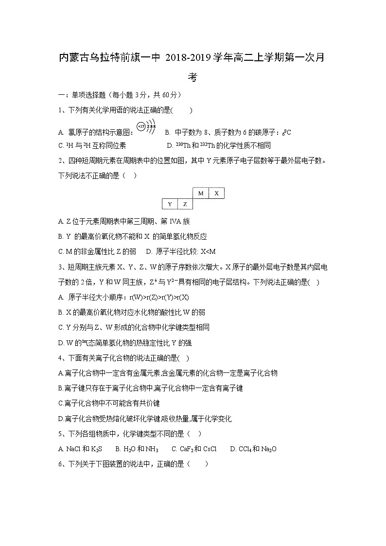 【化学】内蒙古乌拉特前旗一中2018-2019学年高二上学期第一次月考 试卷01