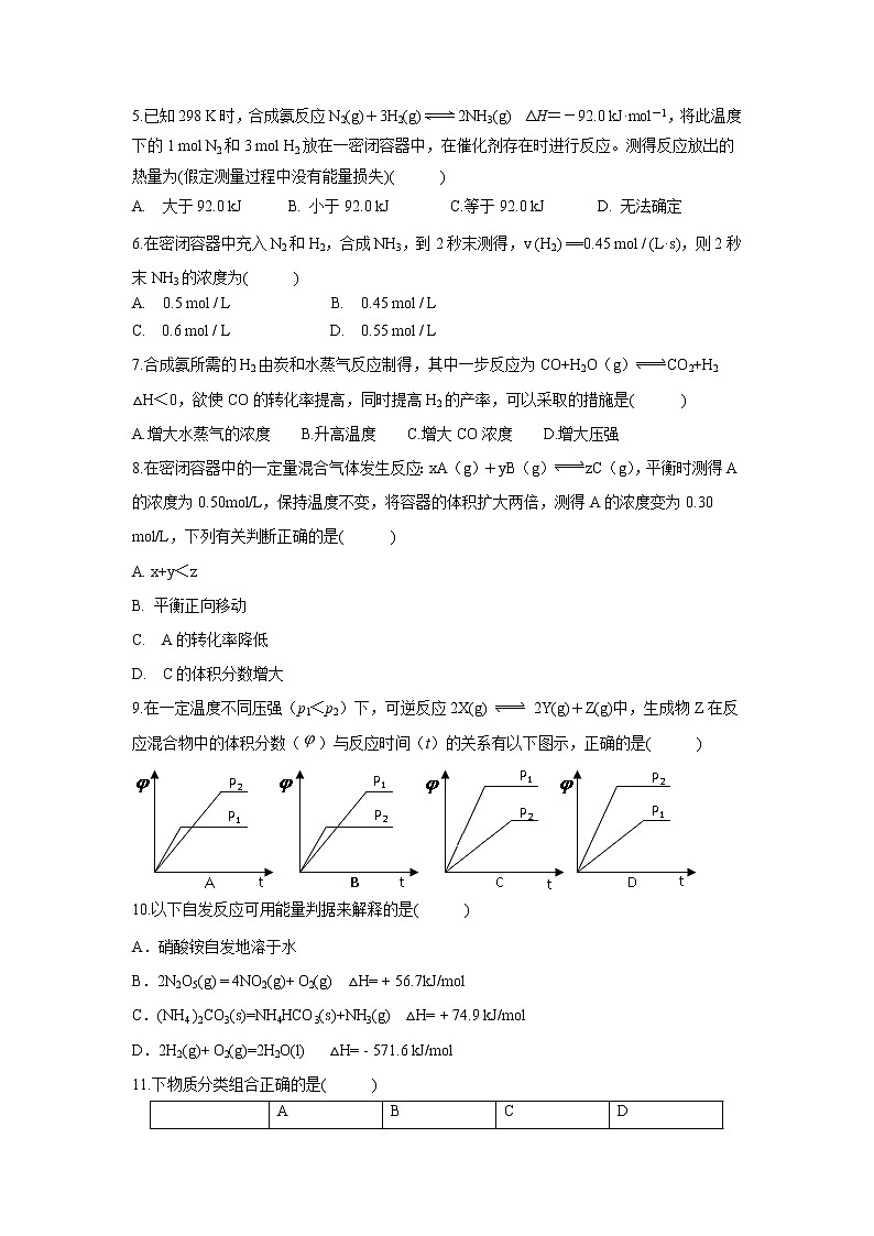 【化学】内蒙古巴彦淖尔市临河三中2018-2019学年高二上学期第二次月考（宏志班） 试卷02