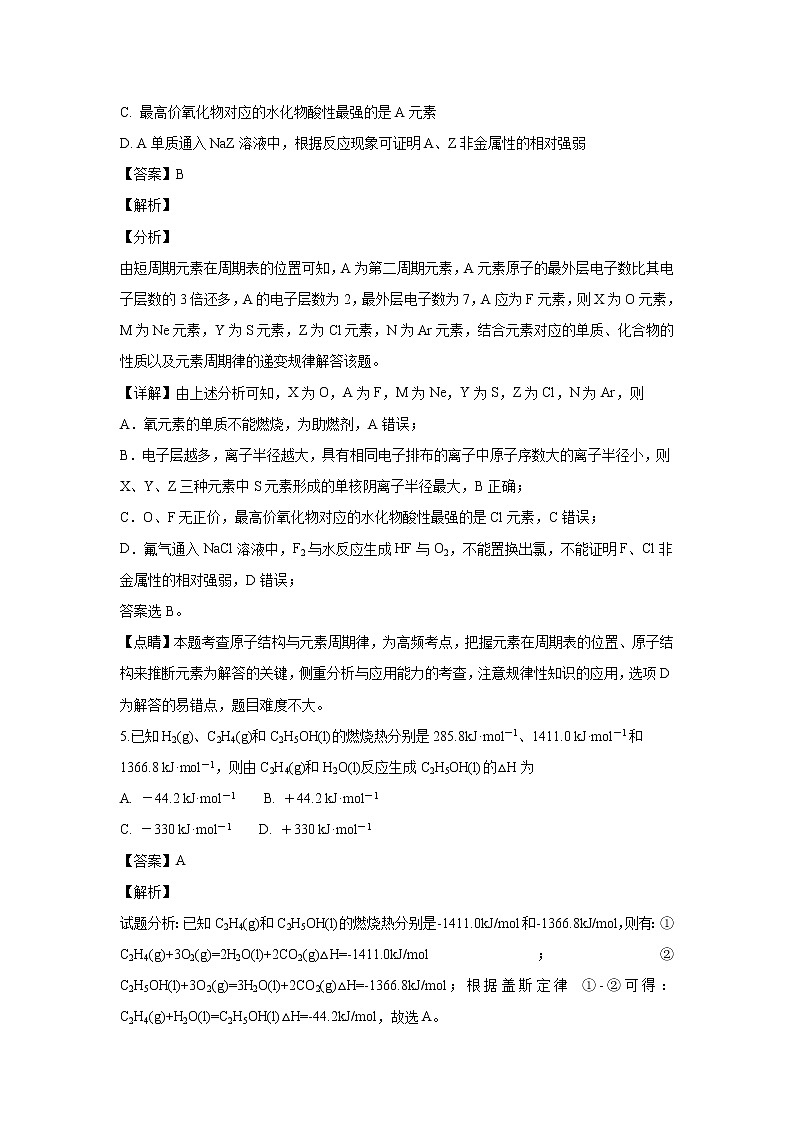 【化学】辽宁省大连市育明高级中学2018-2019学年高二上学期期初考试（解析版）03
