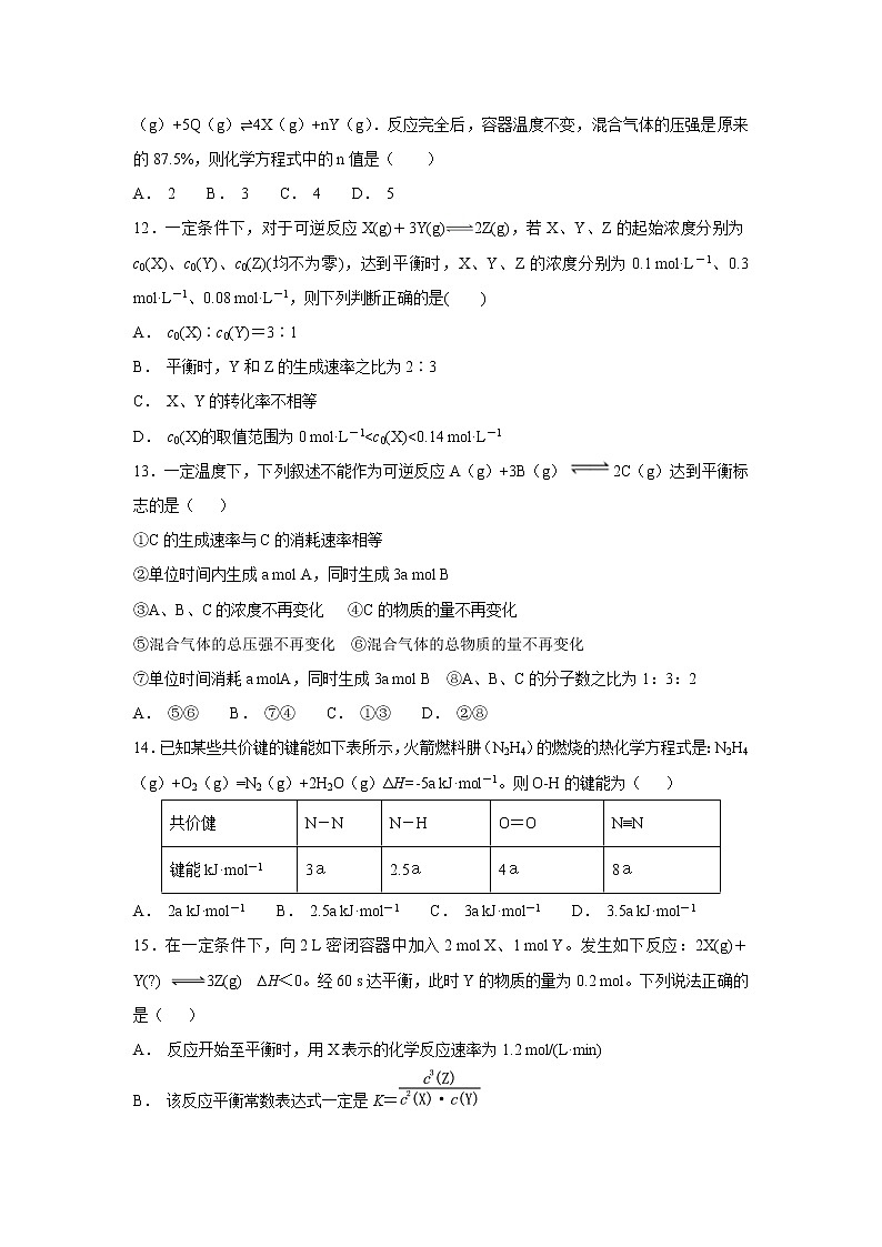 【化学】江西省上饶市横峰中学、弋阳一中2018-2019学年高二上学期第一次月考 试卷03