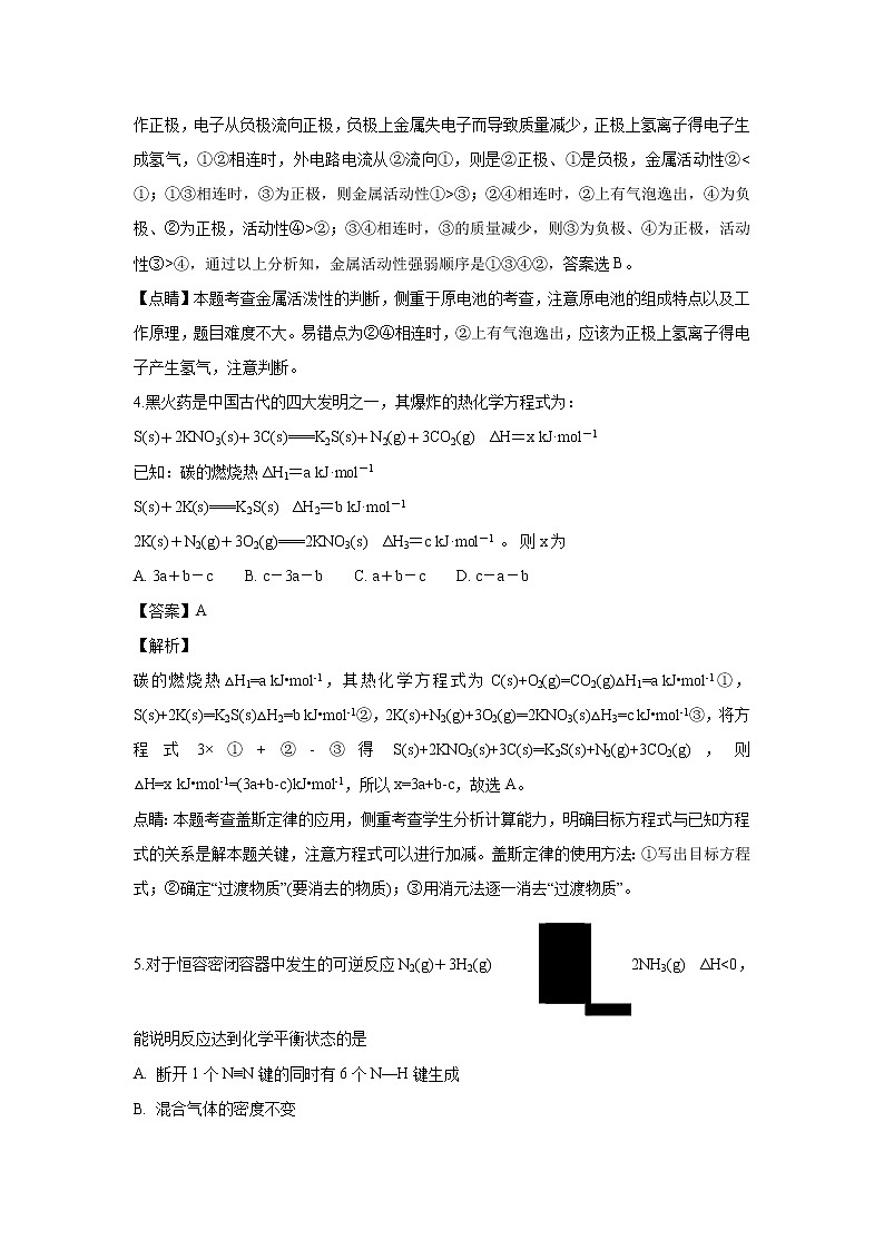 【化学】山西省忻州市第一中学2018-2019学年高二上学期第一次月考（解析版） 试卷03