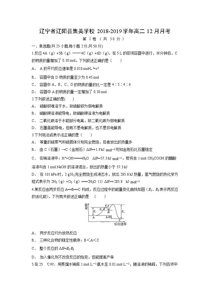 【化学】辽宁省辽阳县集美学校2018-2019学年高二12月月考 试卷01