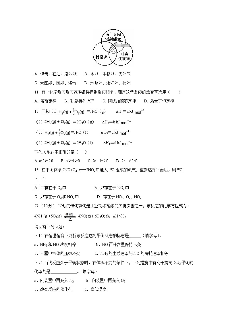 【化学】河南省新乡县龙泉中学2018-2019学年高二上学期首月（10月）月考理科综合 试卷02