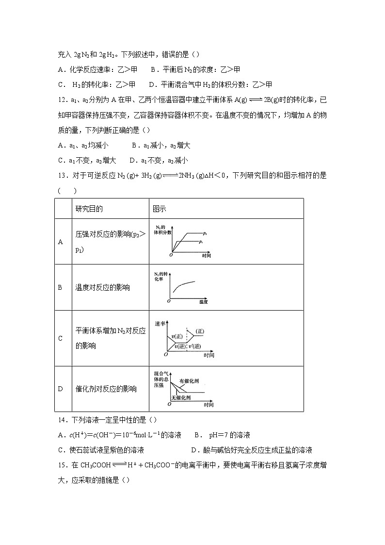 【化学】黑龙江省哈尔滨市宾县第一中学2018-2019学年高二上学期第二次月考试卷03