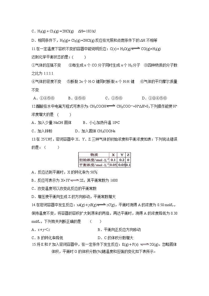 【化学】湖北省浠水县实验高级中学2018-2019学年高二上学期周测03