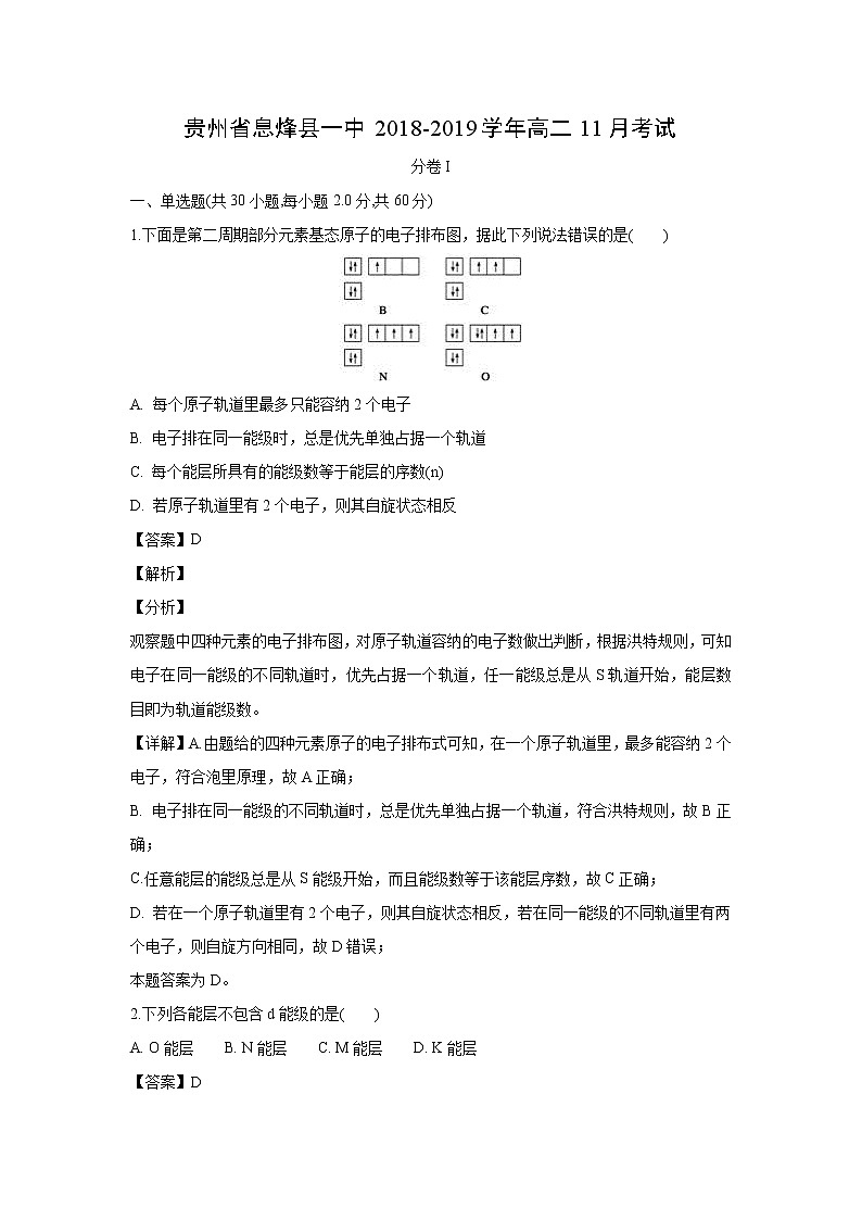 【化学】贵州省息烽县一中2018-2019学年高二11月考试（解析版）01