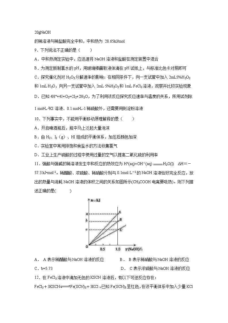 【化学】海南省儋州一中2018-2019学年高二上学期第一次月考 试卷03