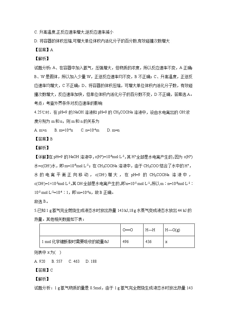 【化学】河北省沧州市盐山中学2018-2019学年高二上学期12月月考（解析版） 试卷02