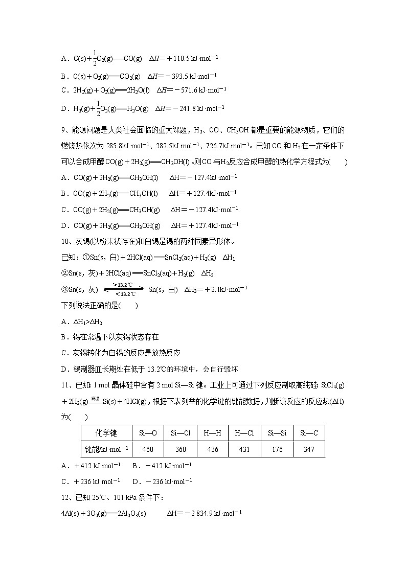 【化学】安徽省芜湖市顶峰美术学校2018-2019学年高二上学期第一次月考(解析版) 试卷03