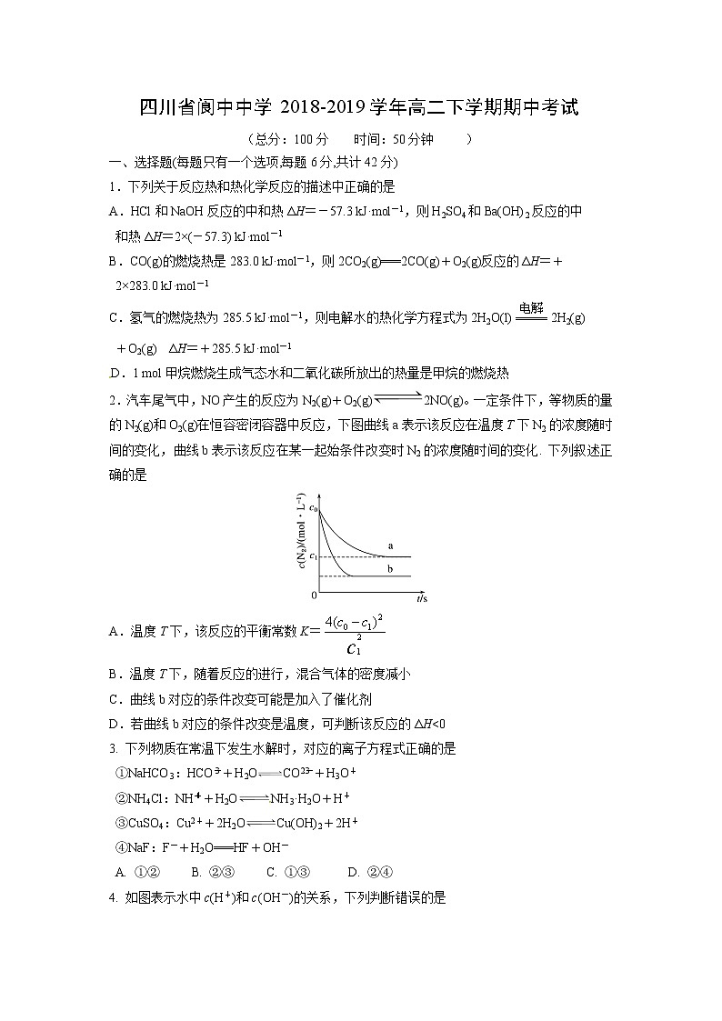 【化学】四川省阆中中学2018-2019学年高二下学期期中考试第1页
