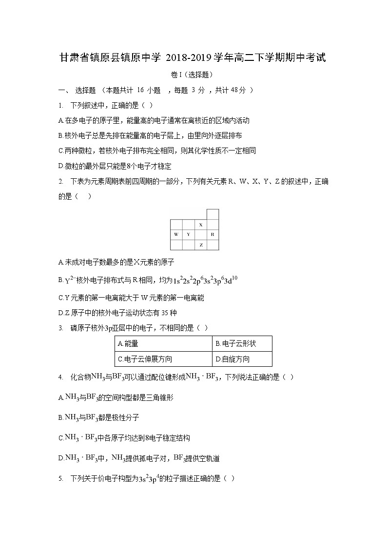 【化学】甘肃省镇原县镇原中学2018-2019学年高二下学期期中考试01