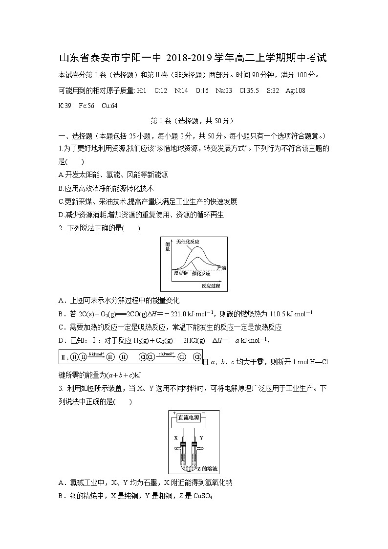【化学】山东省泰安市宁阳一中2018-2019学年高二上学期期中考试01