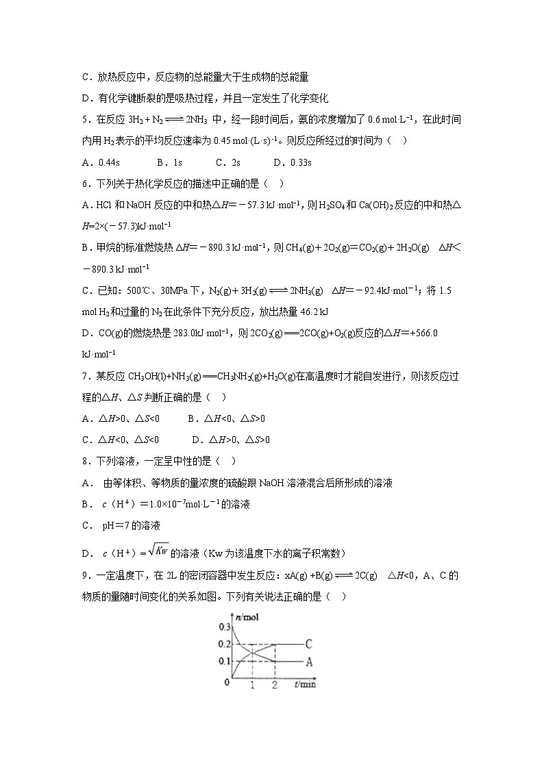 【化学】贵州省贵阳清镇北大培文学校2018-2019学年高二上学期期中考试02