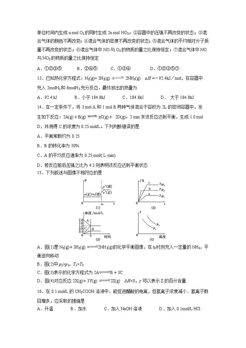 【化学】黑龙江省哈尔滨市四校（呼兰一中、阿城二中、宾县三中、尚志五中）2018-2019学年高二上学期期中考试03