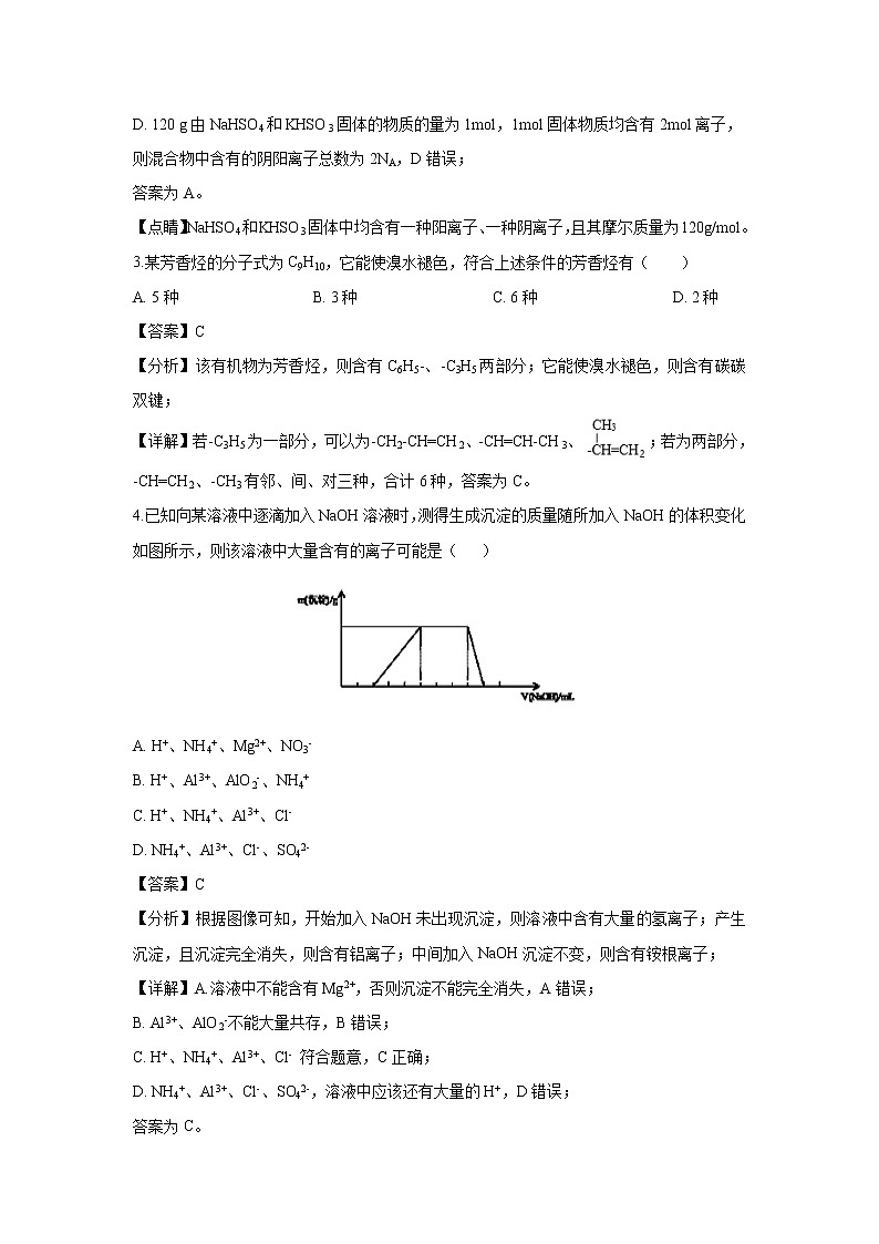 【化学】吉林省白城市第一中学2018-2019学年高二下学期期末考试（解析版）02
