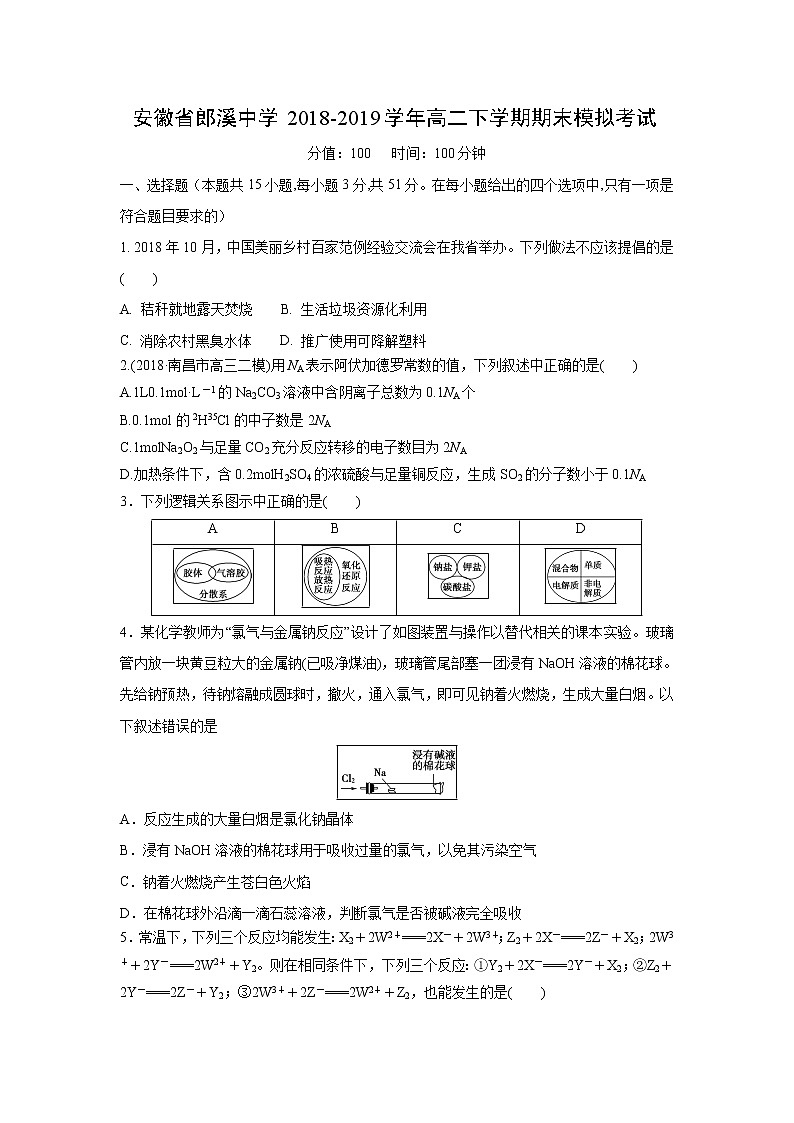 【化学】安徽省郎溪中学2018-2019学年高二下学期期末模拟考试01