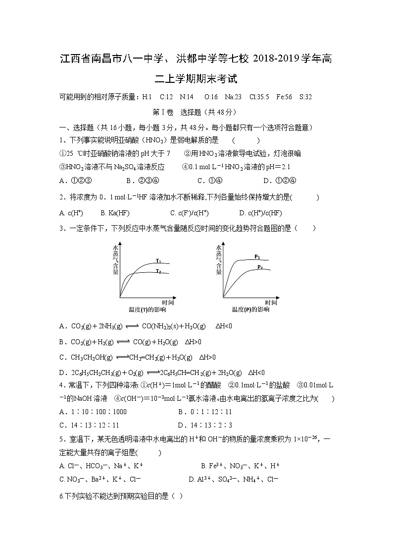 【化学】江西省南昌市八一中学、洪都中学等七校2018-2019学年高二上学期期末考试01