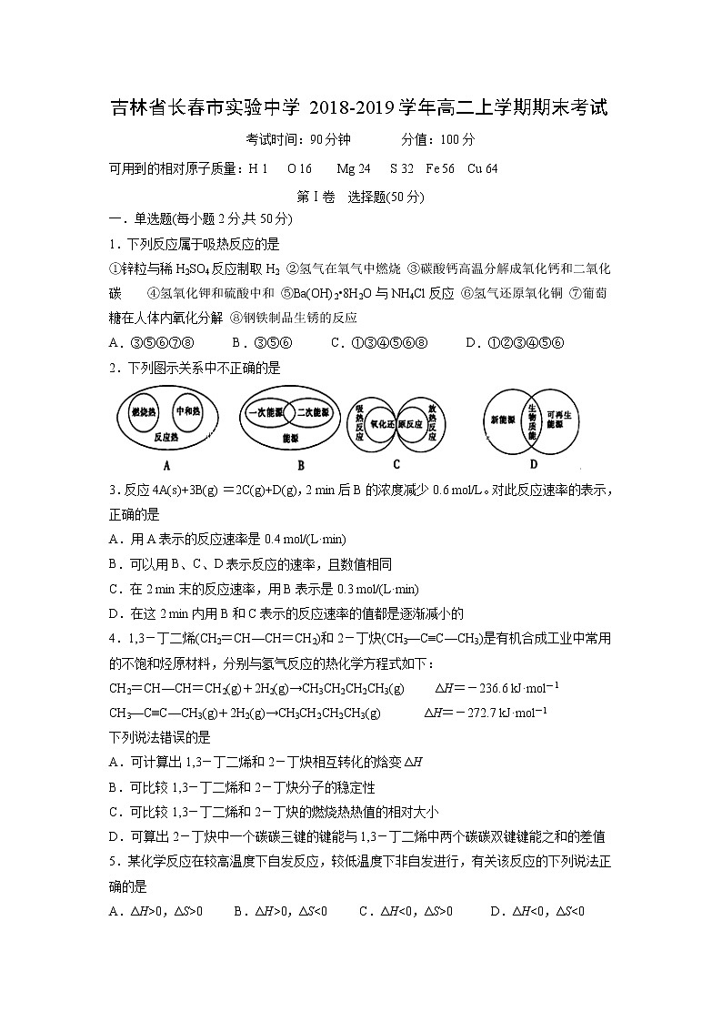 【化学】吉林省长春市实验中学2018-2019学年高二上学期期末考试01
