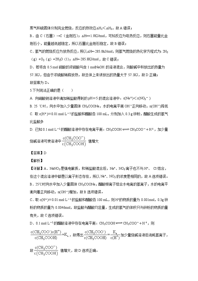 【化学】江西省赣州市赣县中学北校区2019-2020学年高二上学期12月月考（解析版） 试卷03