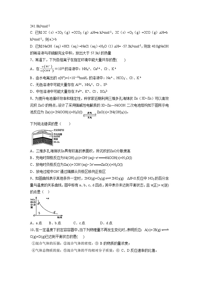 【化学】江西省山江湖协作体2019-2020学年高二上学期第三次月考（自招班）试题02