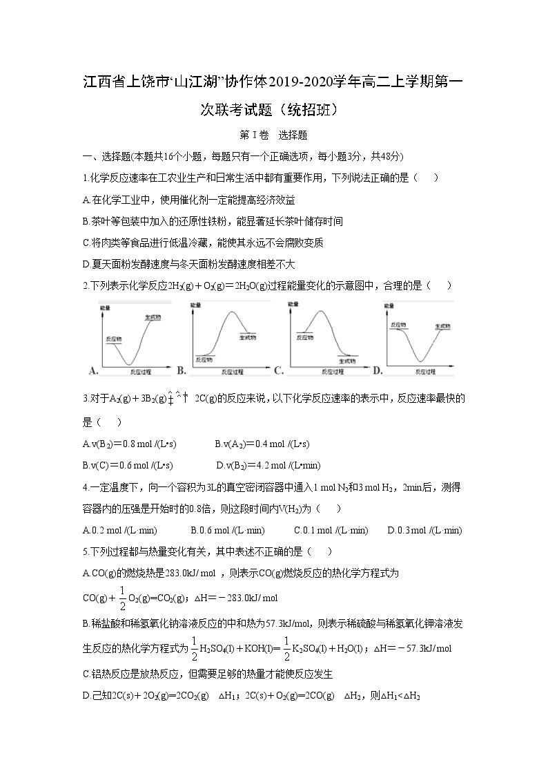 【化学】江西省上饶市“山江湖”协作体2019-2020学年高二上学期第一次联考试题（统招班）01