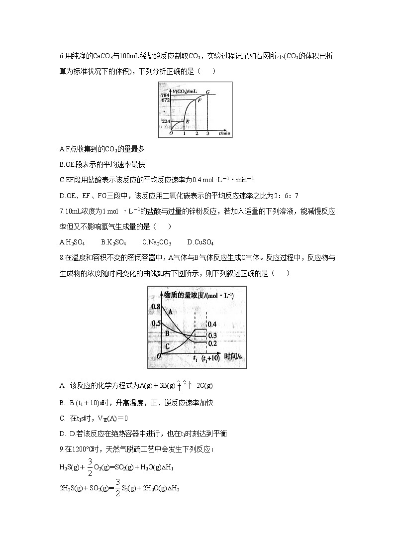 【化学】江西省上饶市“山江湖”协作体2019-2020学年高二上学期第一次联考试题（统招班）02