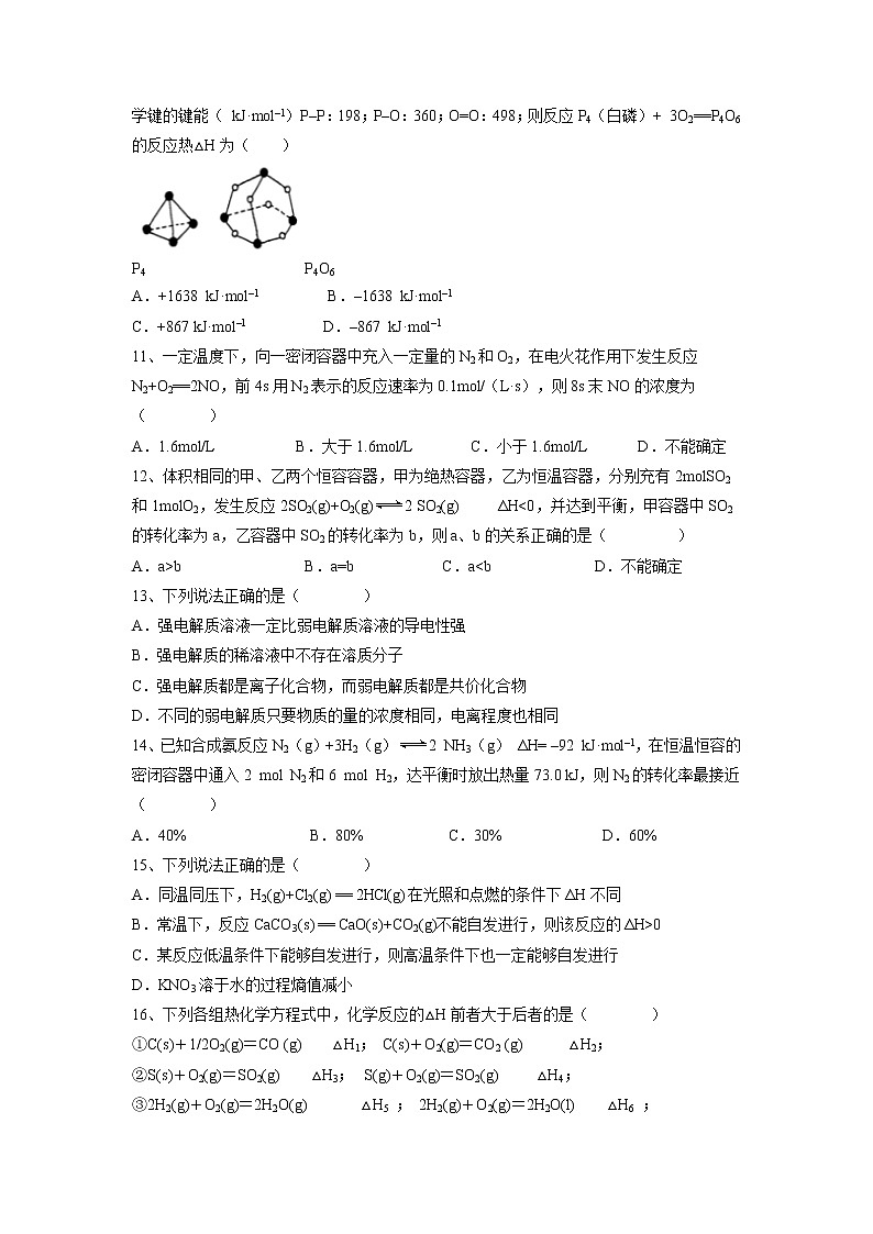 【化学】河南省鲁山县第一高级中学2019-2020学年高二12月月考试卷03