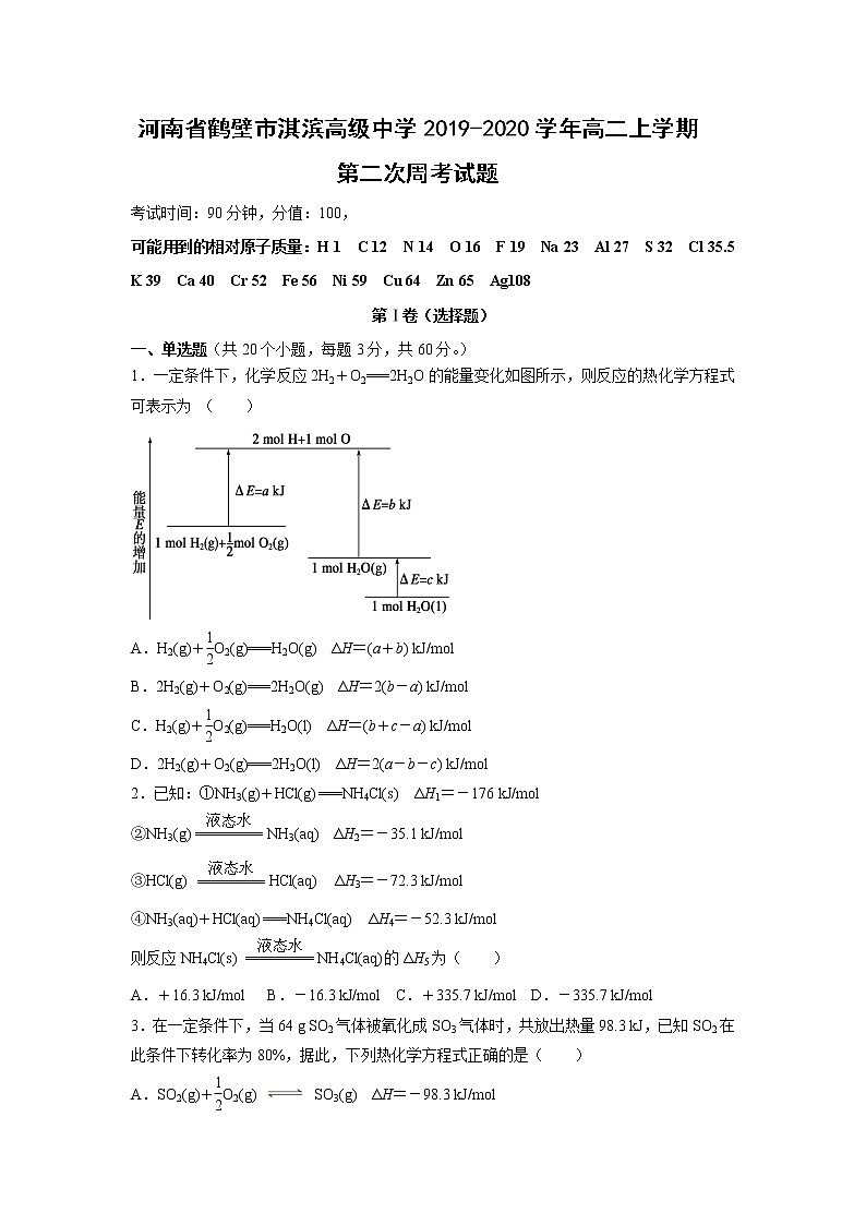 【化学】河南省鹤壁市淇滨高级中学2019-2020学年高二上学期第二次周考试题01