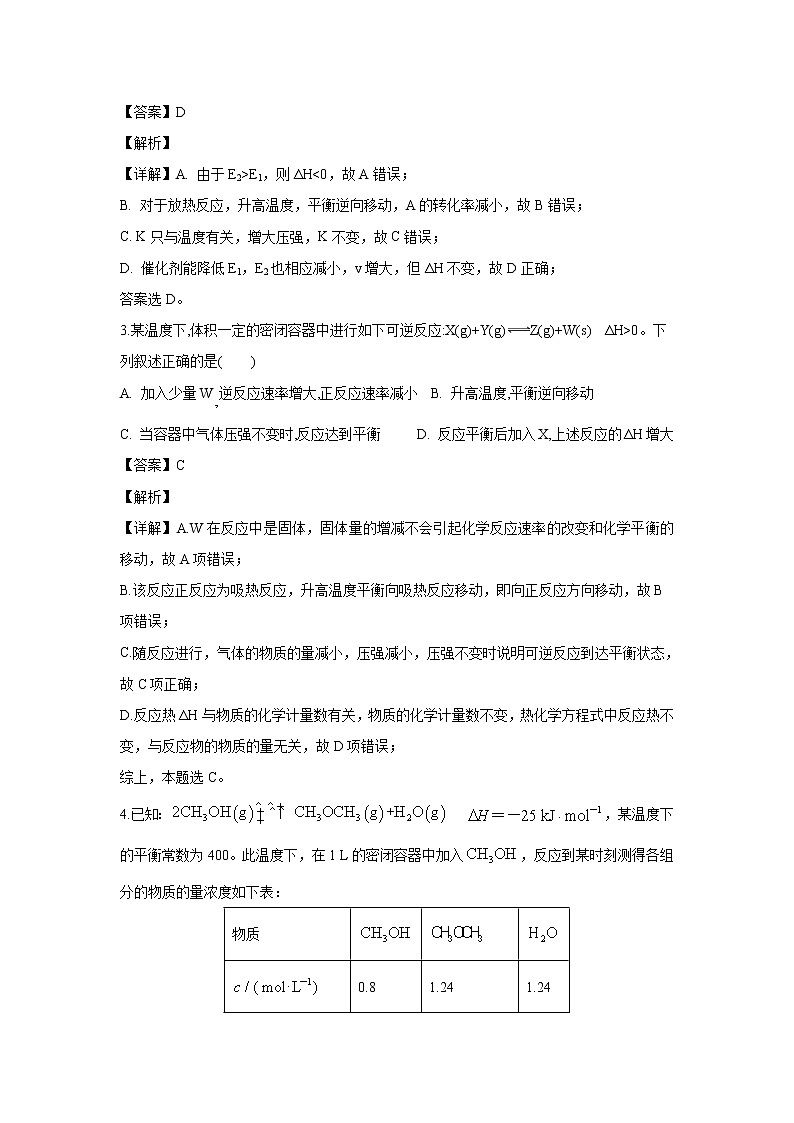 【化学】湖南省长郡中学2019-2020学年高二上学期第一次月考（解析版） 试卷02