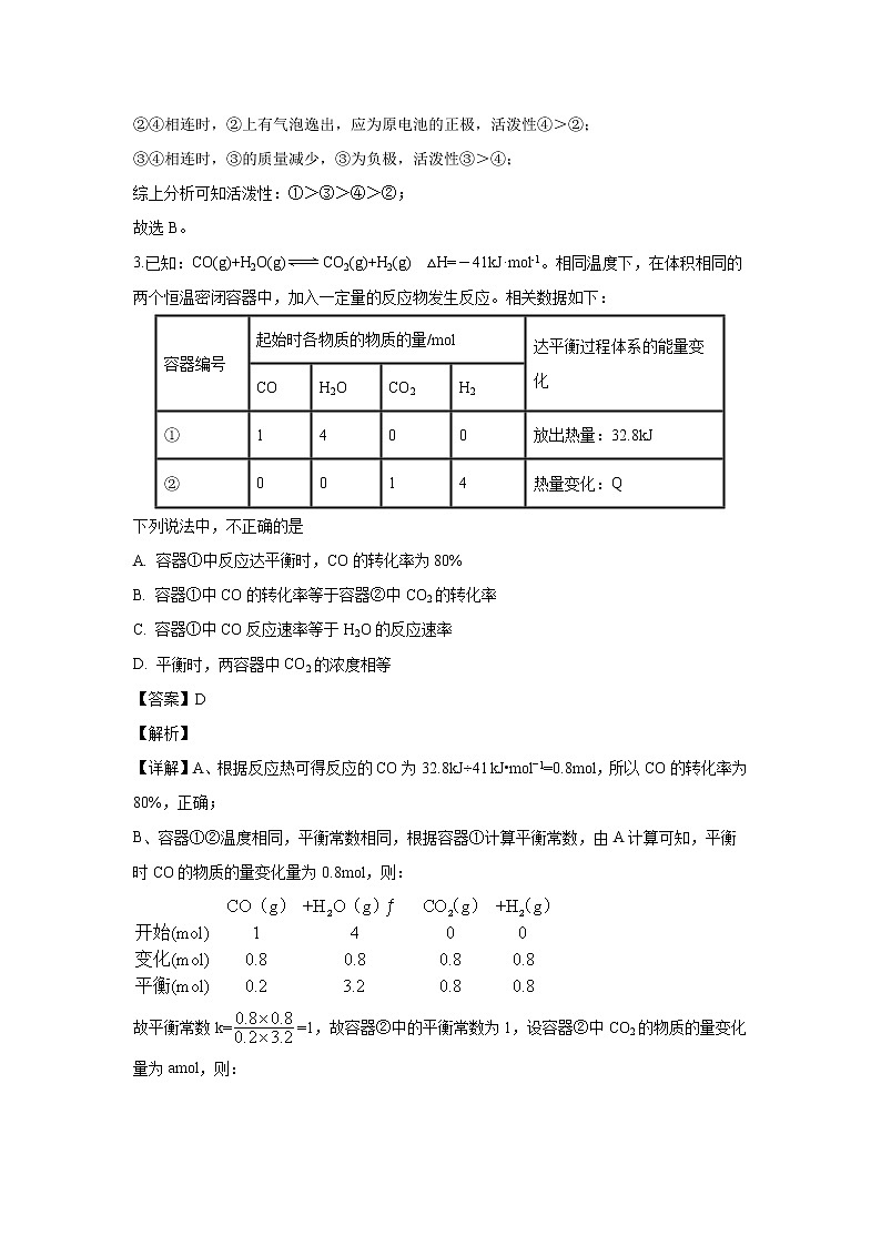 【化学】湖南师范大学附中2019-2020学年高二上学期第三次月考（解析版） 试卷02
