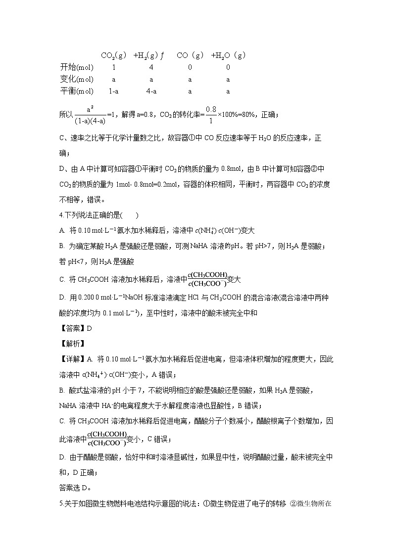 【化学】湖南师范大学附中2019-2020学年高二上学期第三次月考（解析版） 试卷03