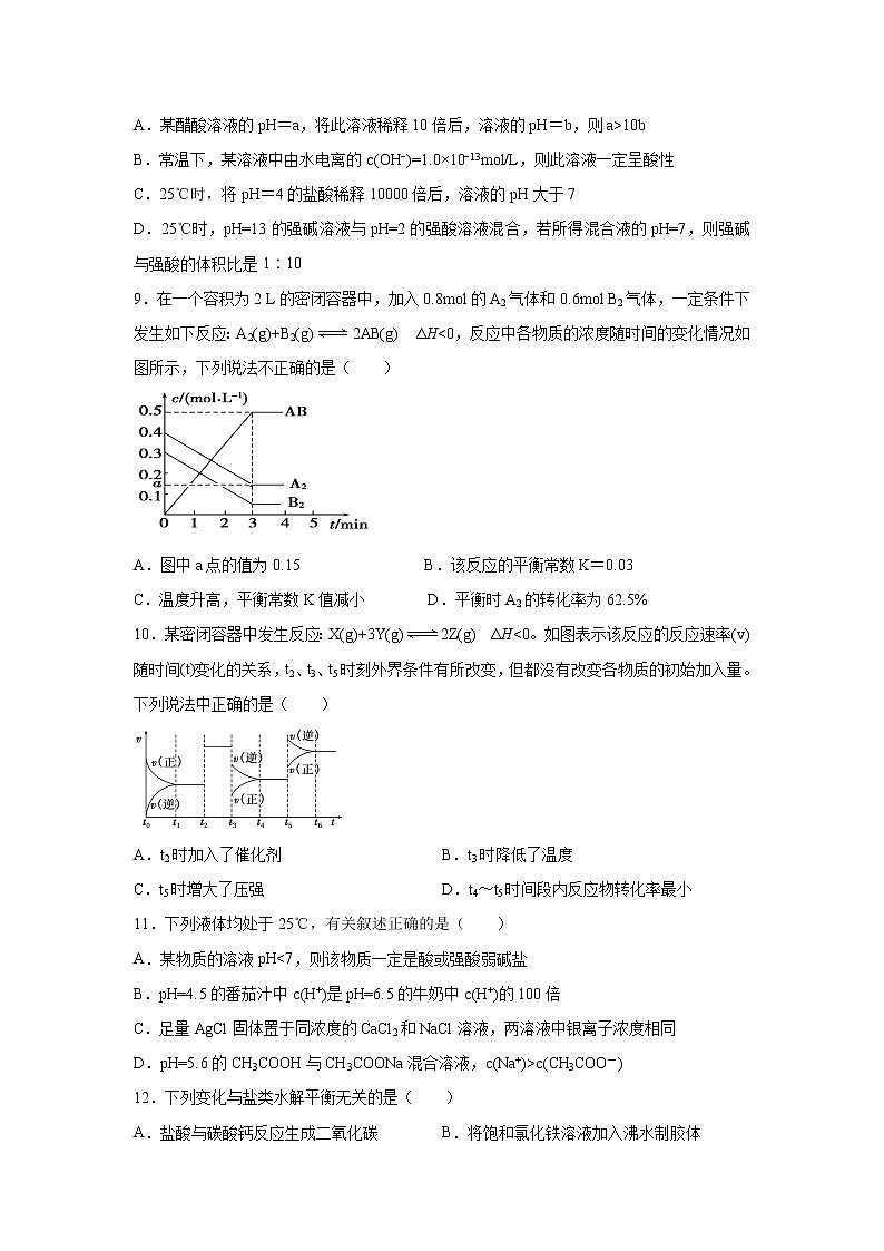 【化学】湖北名师联盟2019-2020学年高二上学期第二次月考精编仿真金卷试题（解析版）03