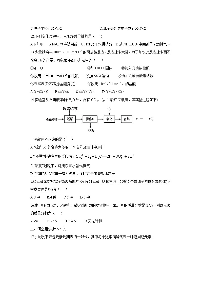 【化学】安徽省合肥一六八中学、铜陵一中等四校2019-2020学年高二上学期开学联考 试卷03