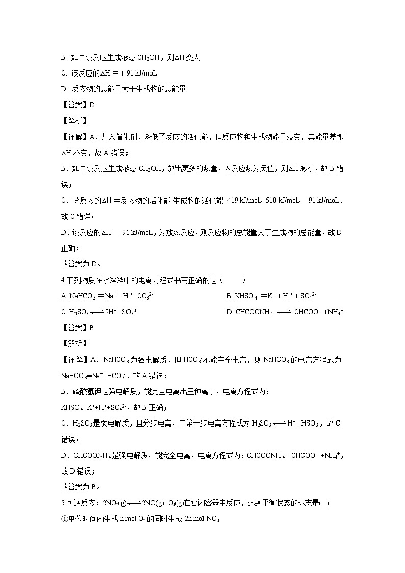 【化学】甘肃省白银市靖远县第四中学2019-2020学年高二12月月考试题（解析版）02