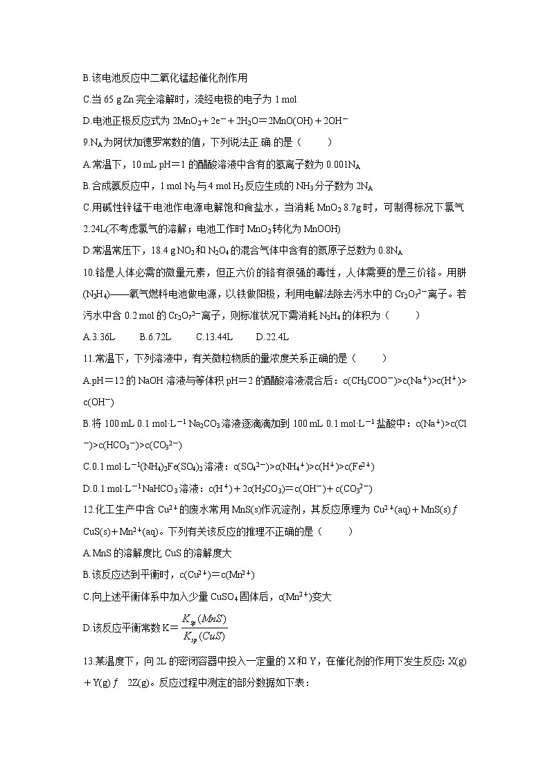 【化学】江西省上饶市“山江湖”协作体2019-2020学年高二上学期期中联考试题03