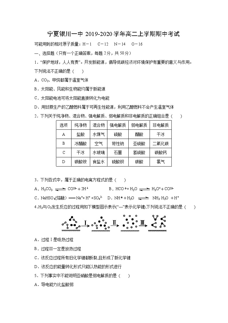 【化学】宁夏银川一中2019-2020学年高二上学期期中考试01