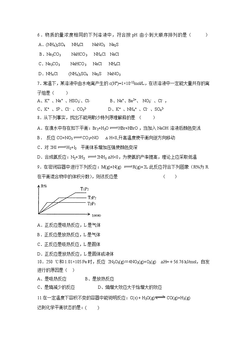 【化学】山西省祁县第二中学校2019-2020学年高二上学期期中考试试题02