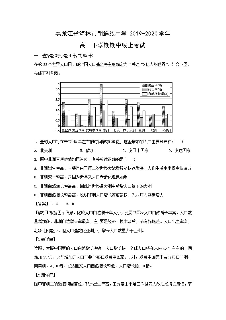 【地理】黑龙江省海林市朝鲜族中学2019-2020学年高一下学期期中线上考试（解析版）01