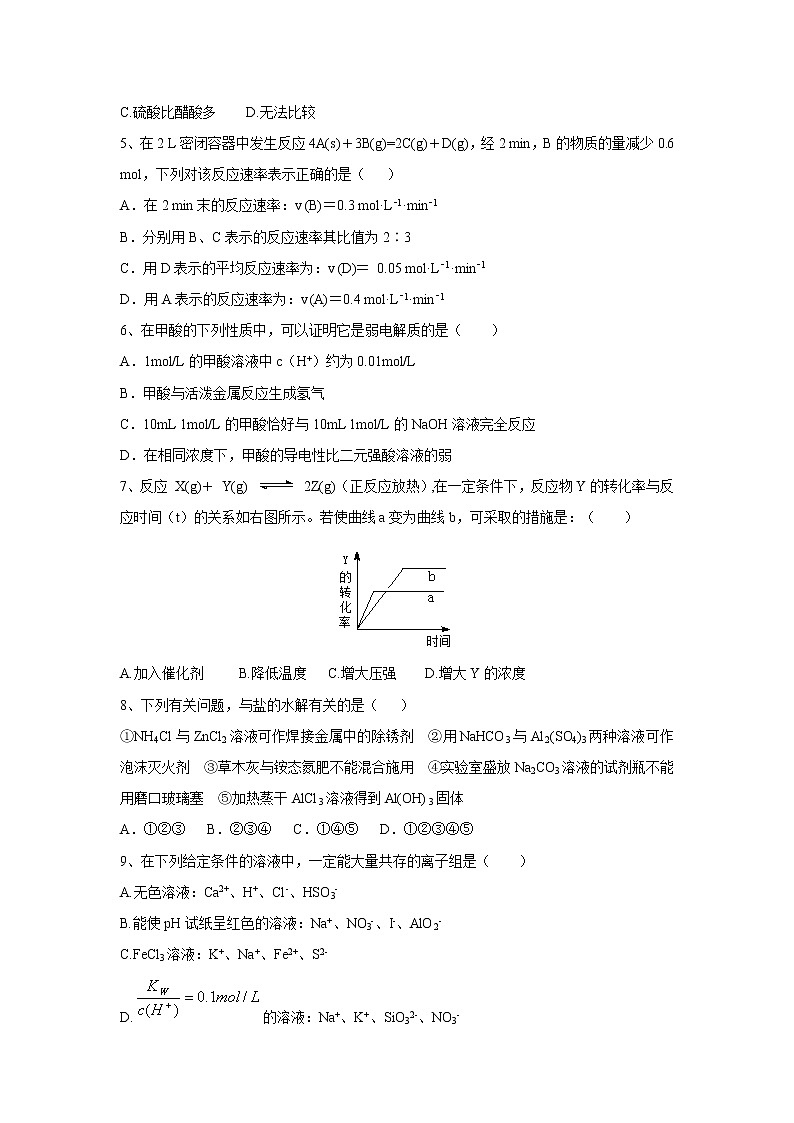 【化学】黑龙江省绥化市青冈县第一中学2019-2020学年高二上学期期中考试（A卷）02